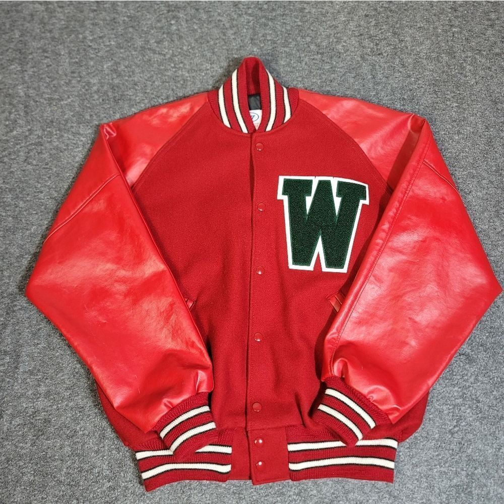 Vintage 90s Neff Varsity Jacket Red Wool Leather Chenille W Patch Men’s L USA